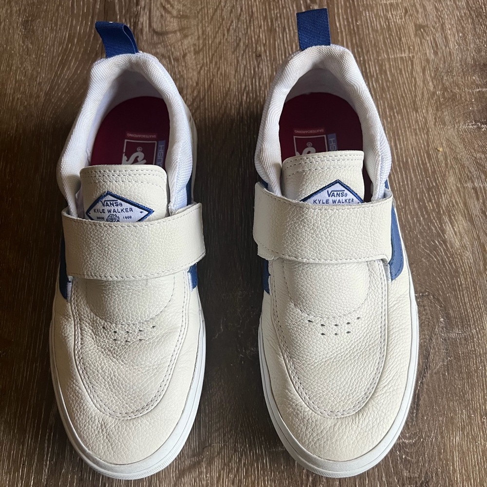 Vans White and Blue Velcro Sneakers